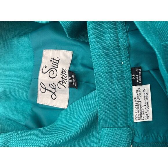 Le Suit Petite Teal Skirt Suit With Gold Tone Button 2 Pcs Set Size 8P - Picture 11 of 12